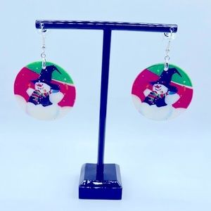 Painted Shell Round Snowman Earrings